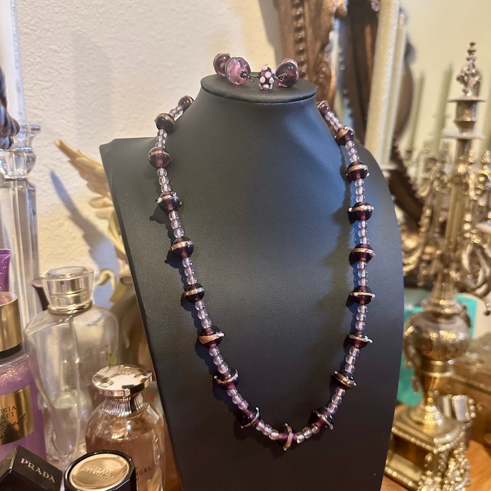 Elegant Purple Beaded Necklace and Earring Set